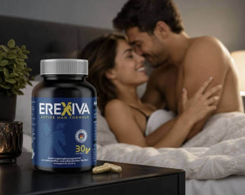 Man reviewing the Erexiva supplement bottle before a daily routine